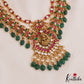 Gorgeous Lakshmi Floral Motifs Jadau Haaram With Green Bead Drops LH2064
