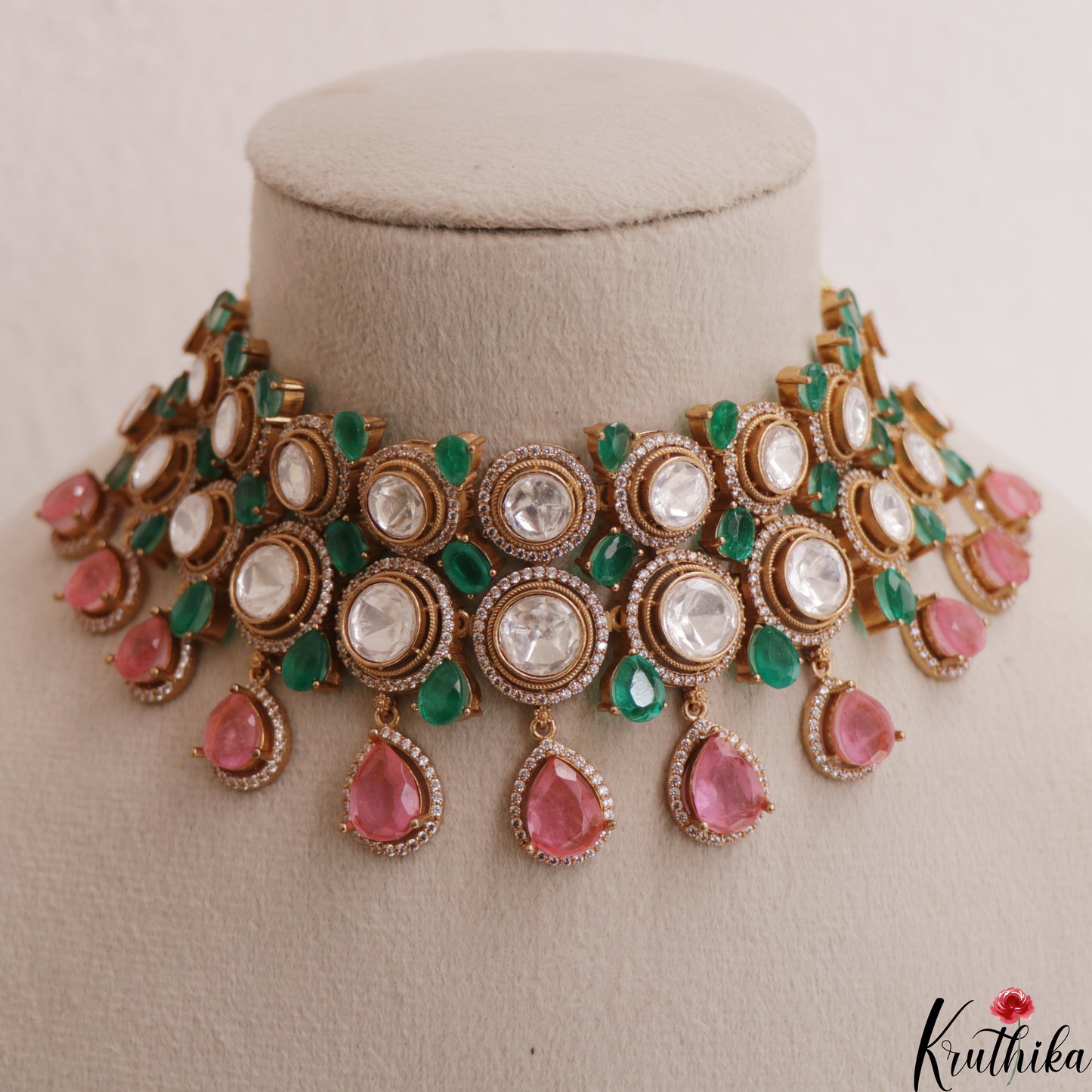 Sparkling Geometric Motifs Polki Victorian Choker NC3023 (Available In 2 Colors)