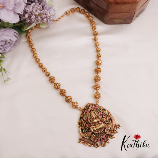Beautiful Temple Lakshmi Pendant Necklace with Golden Beads Drops NC2325