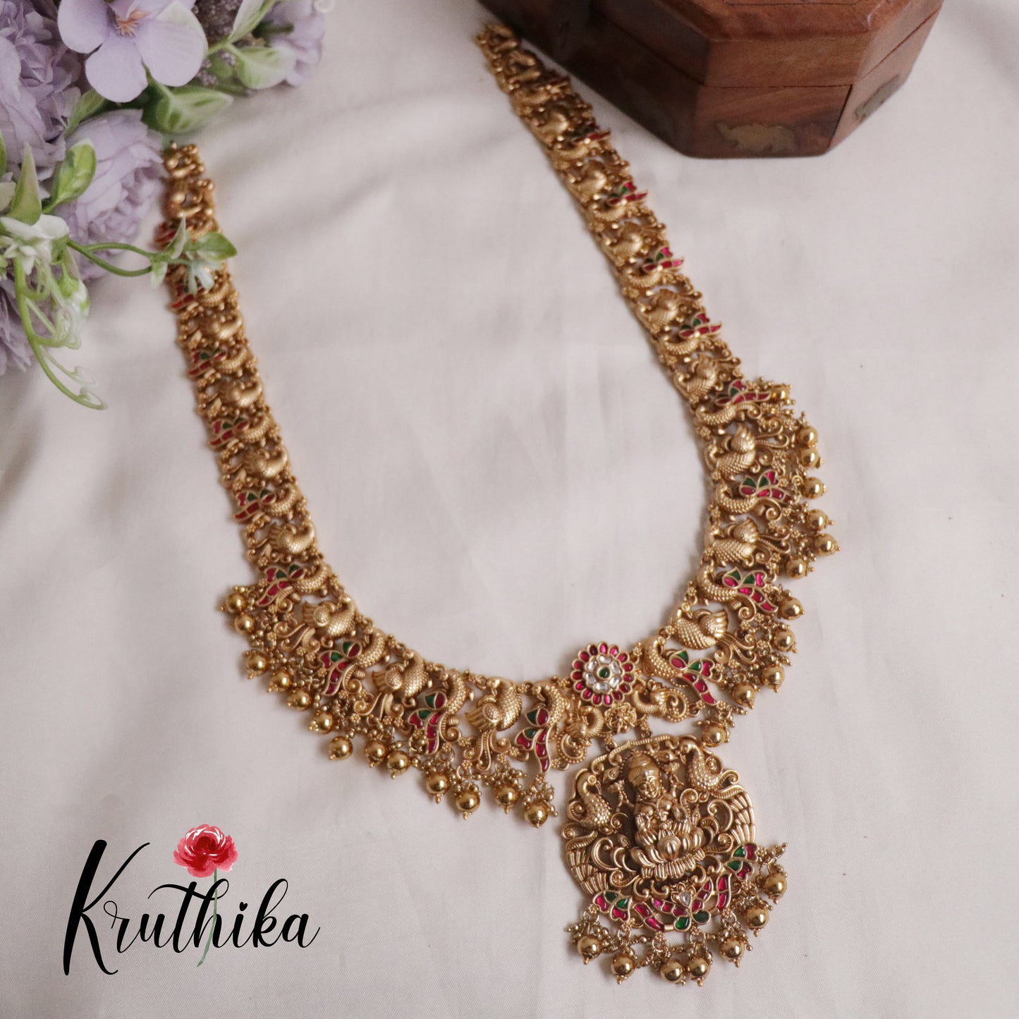 Premium Temple Lakshmi Jadau Haaram with Beads Drops LH1934 (Available in 2 Colours)