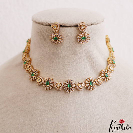 Trendy Floral Motifs CZ Victorian Choker NC3281 (Available In 2 Colors)