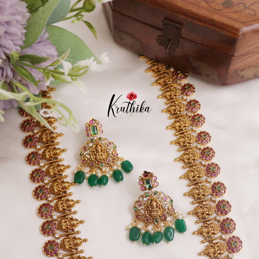 Beautiful Kemp Coin Lakshmi Haaram with Detachable Pendant Drops LH1953