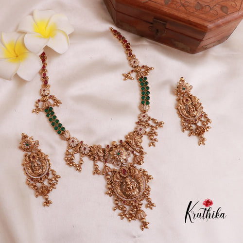 Elegant Floral Temple Necklace with Lakshmi Pendant NC1883