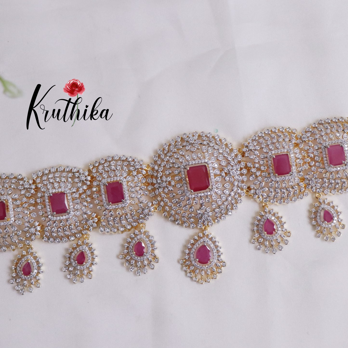 Beautiful CZ Sparkling Victorian Hip Chain with Pendant Drops V286 (Available in 3 Colors)