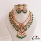 Gorgeous Lakshmi Floral Motifs Jadau Haaram With Green Bead Drops LH2064