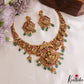 Stunning Antique Nagas Lakshmi Peacock Motifs Jadau Necklace With Green Bead Drops NC3176