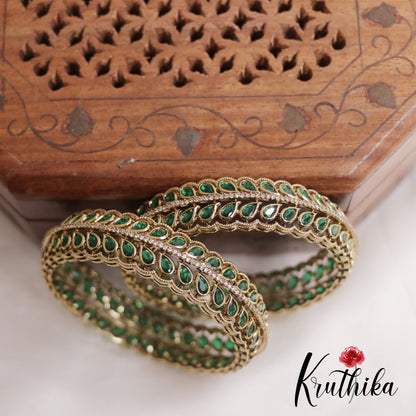 Trendy CZ Leaf Victorian Bangles B297 (Available in 2 Colours)| (Set of 2 Bangles)