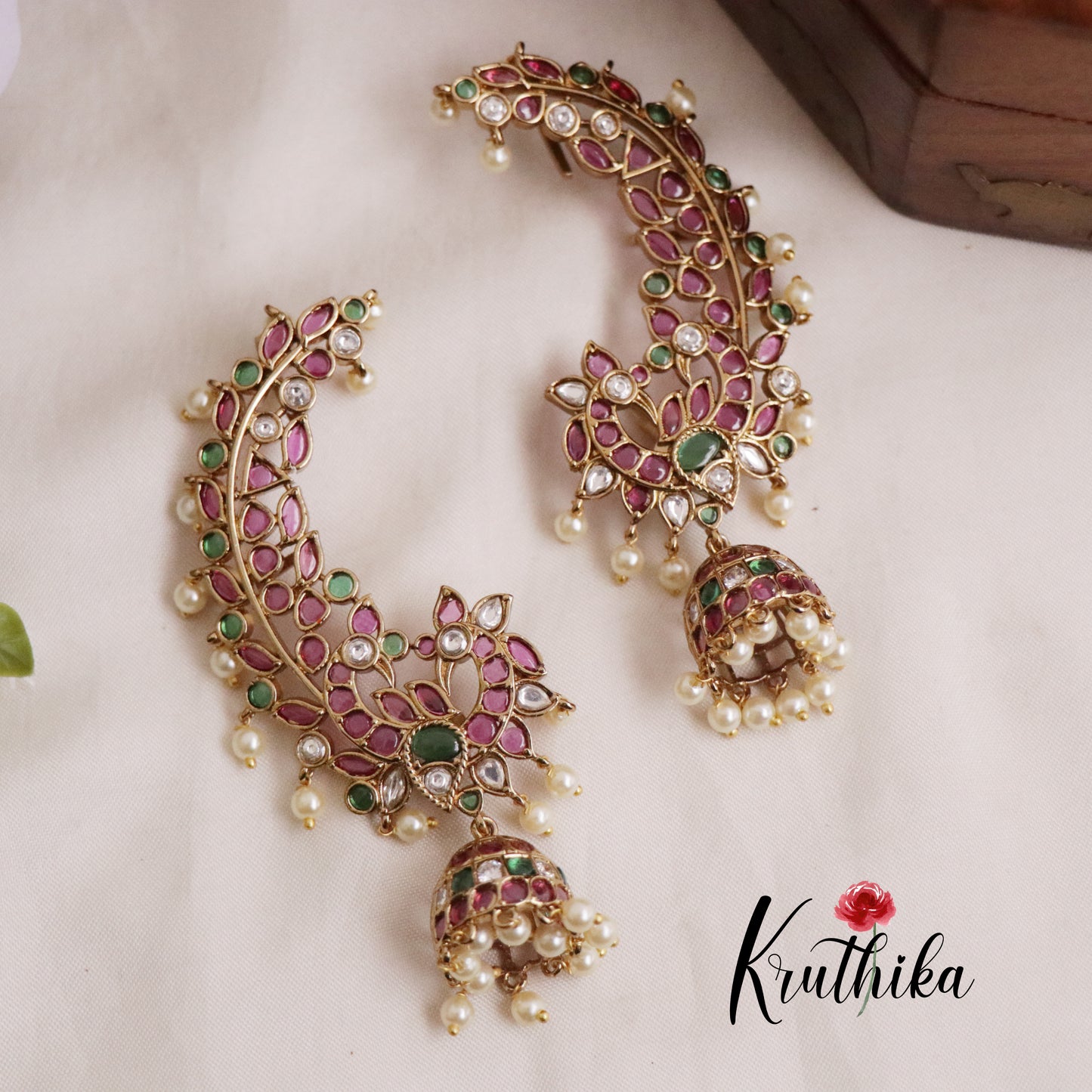 Beautiful Kemp Peacock Ear Cuff with Jhumkas E643
