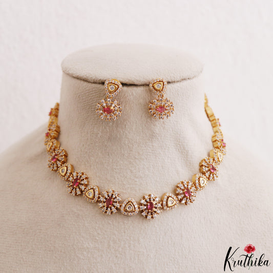 Trendy Floral Motifs CZ Victorian Choker NC3281 (Available In 2 Colors)