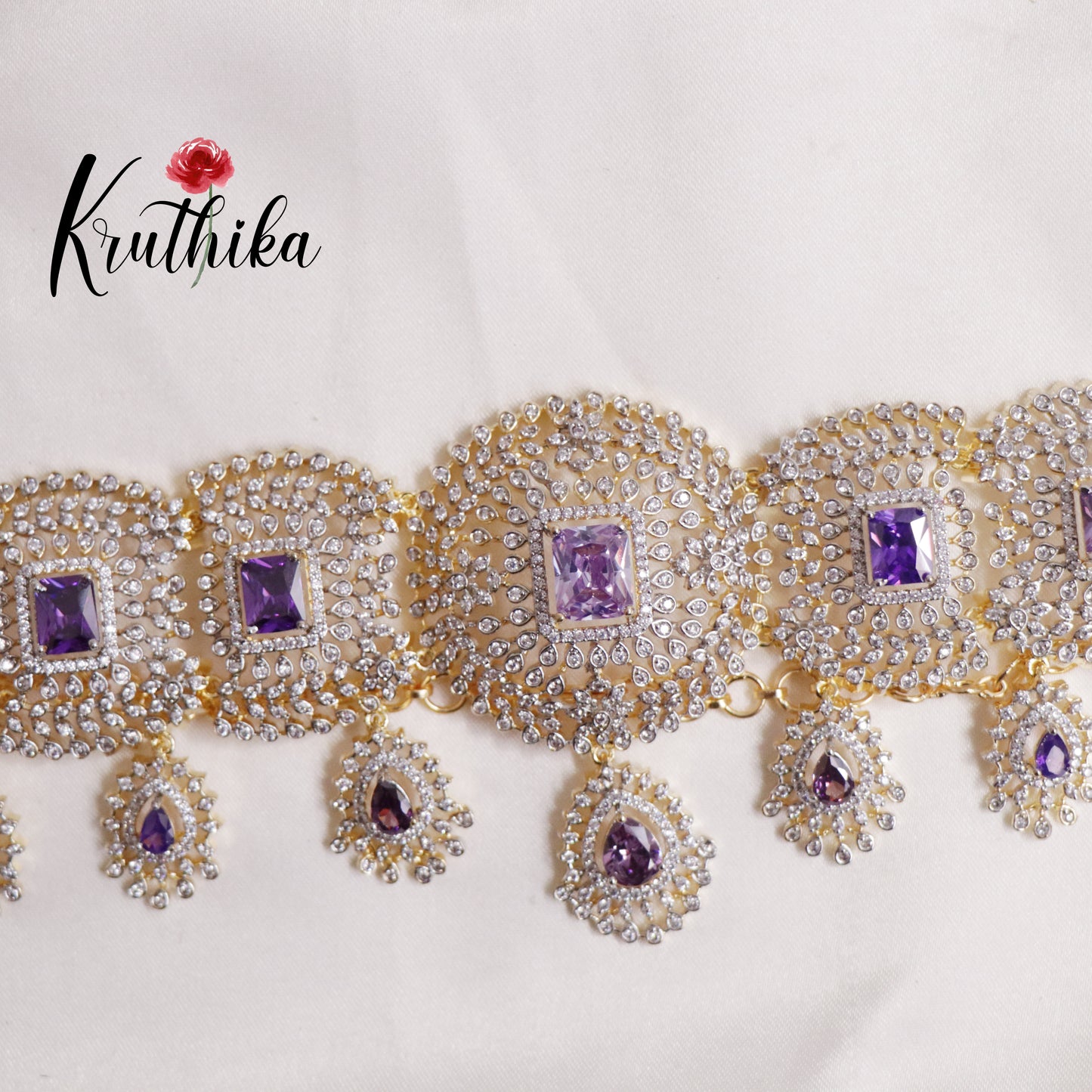 Beautiful CZ Sparkling Victorian Hip Chain with Pendant Drops V286 (Available in 3 Colors)