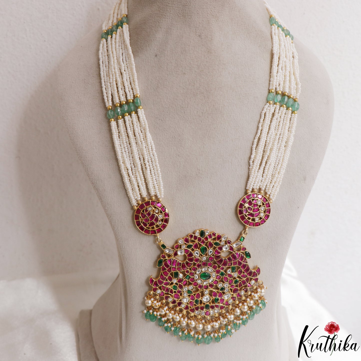 Premium Peacock Floral Multi Pearl Layered Jadau Haaram LH2151
