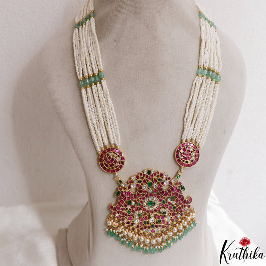 Premium Peacock Floral Multi Pearl Layered Jadau Haaram LH2151