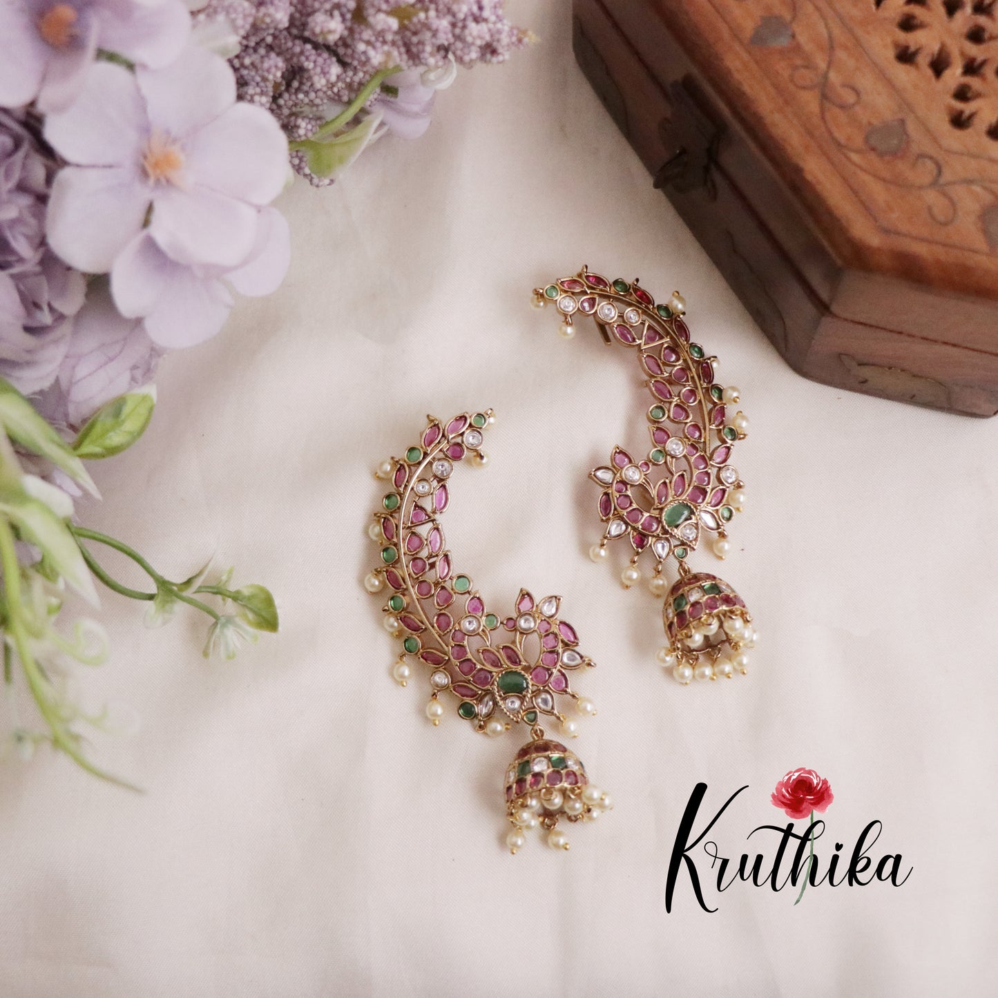 Beautiful Kemp Peacock Ear Cuff with Jhumkas E643