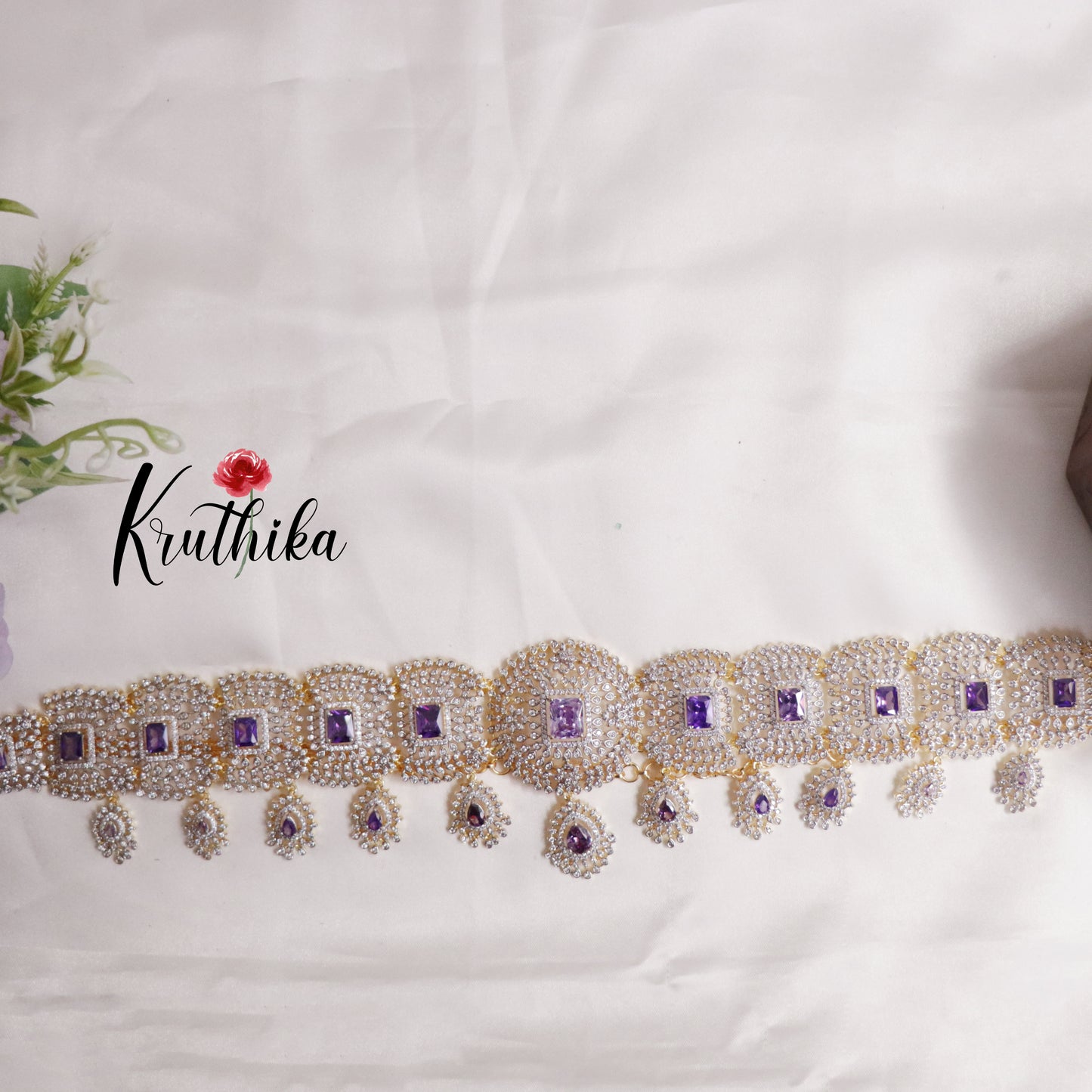 Beautiful CZ Sparkling Victorian Hip Chain with Pendant Drops V286 (Available in 3 Colors)