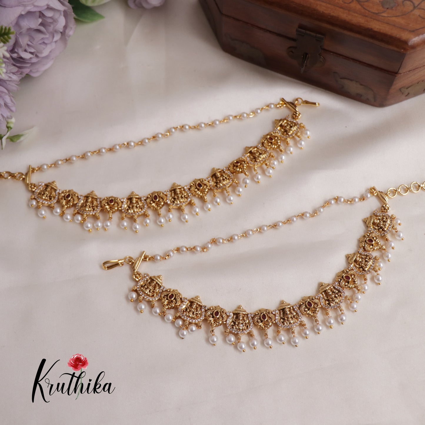 Premium Antique Lakshmi Peacock Double Layered Earchains EC145 (Available In 2 Colours)