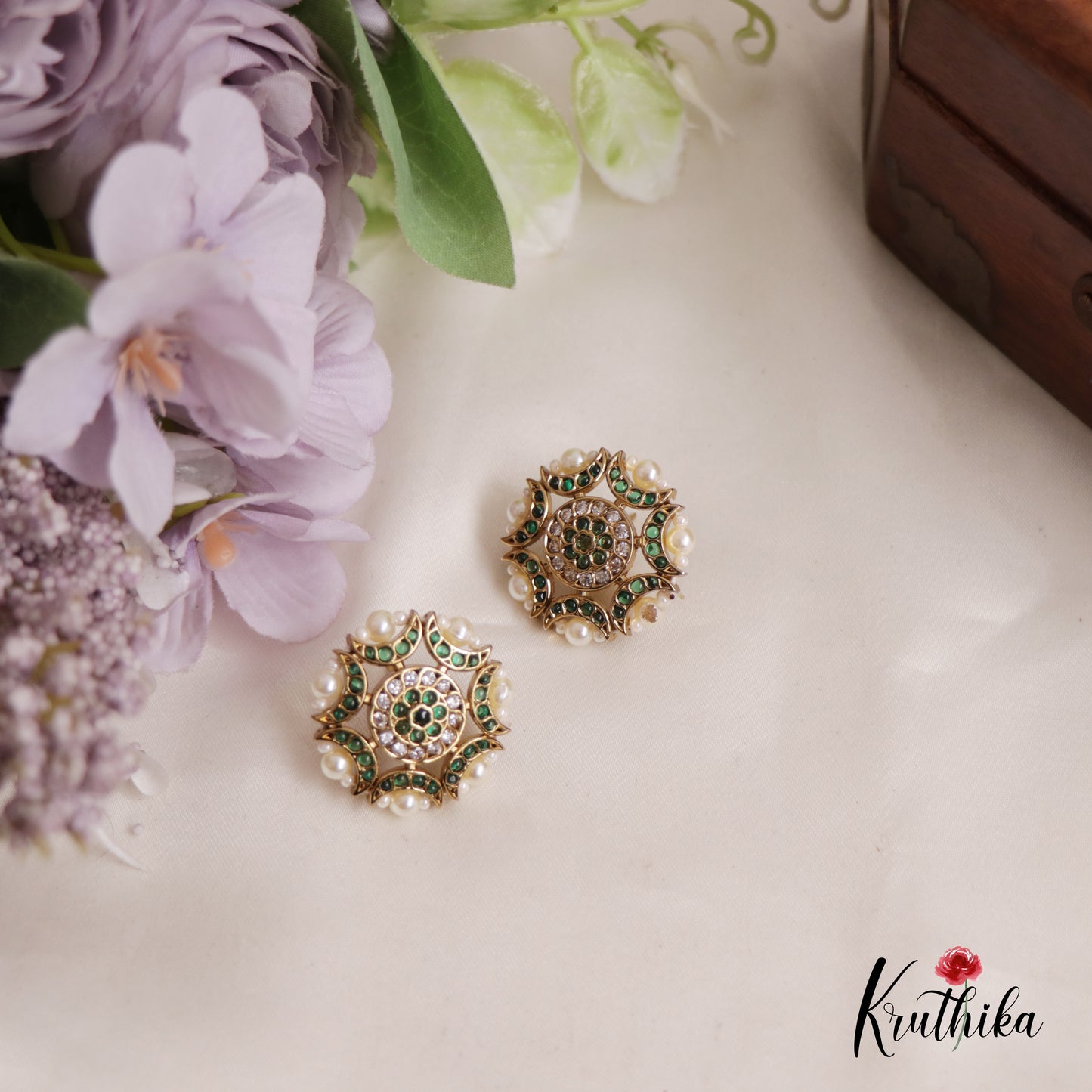 Gorgeous AD Stone Floral Earrings E792 (Available In 2 Colours)