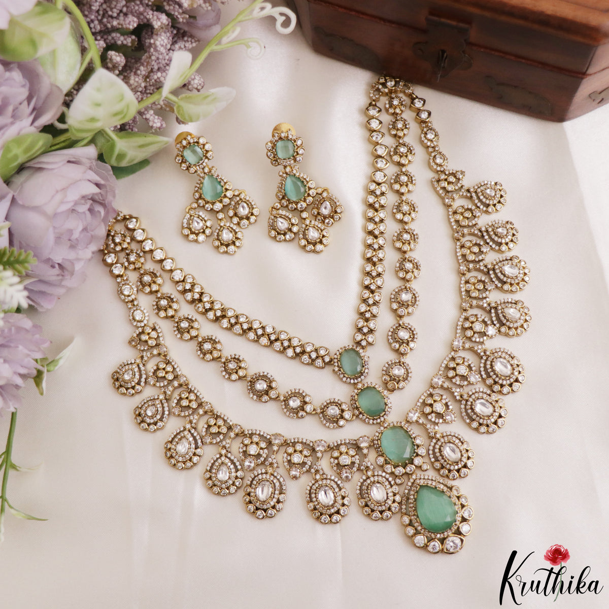 Sparkling Teardrop Motifs Multi Layered CZ Victorian Necklace NC3274 (Available In 5 Colors)