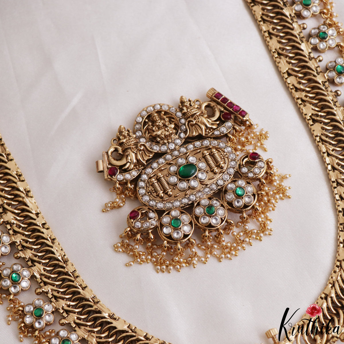 Grand Two-in-one Reversible Antique Nagas Lakshmi Motifs Jadau Haaram With Detachable Pendant LH2221