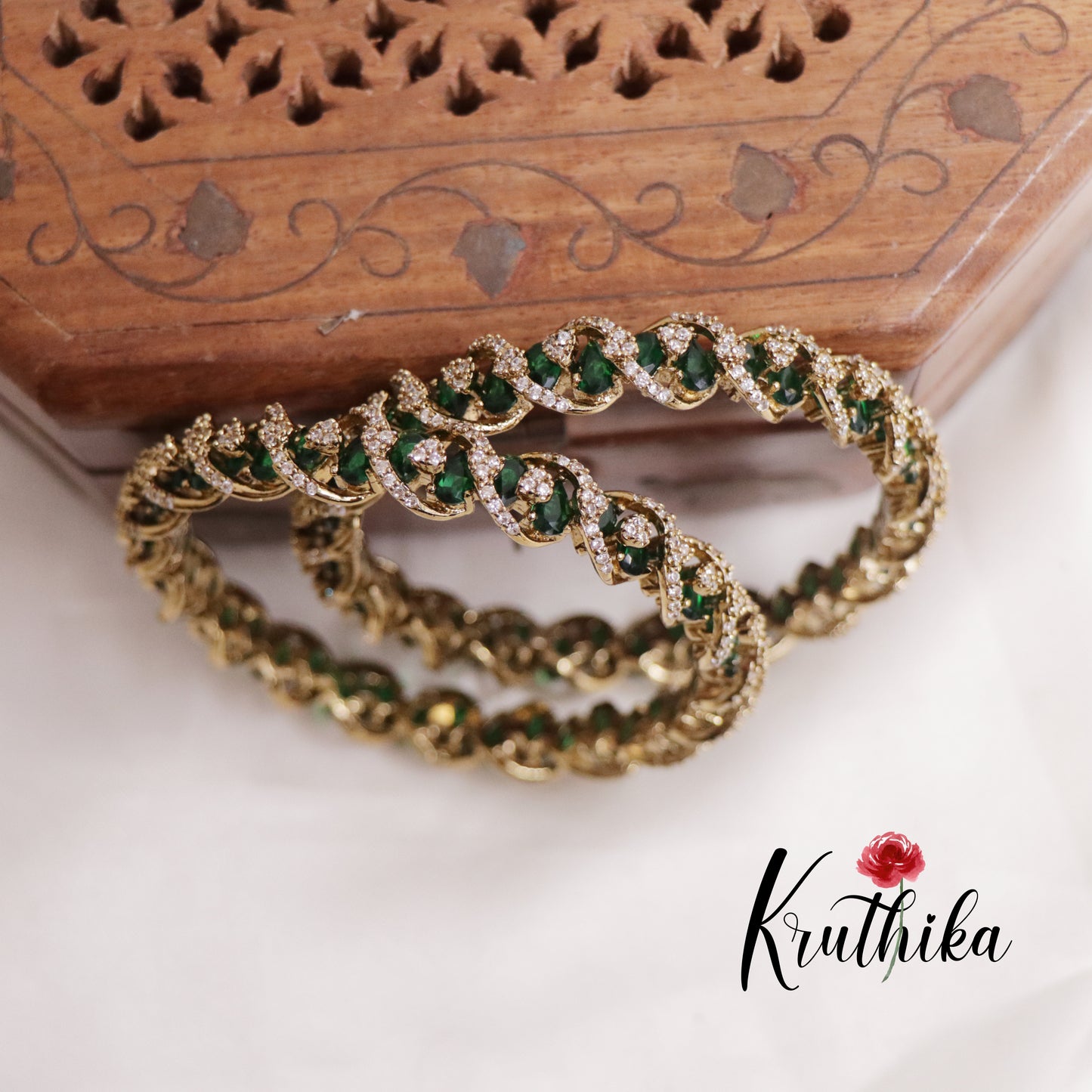 Beautiful CZ Victorian Bangles B296 (Available in 2 Colours)| (Set of 2 Bangles)