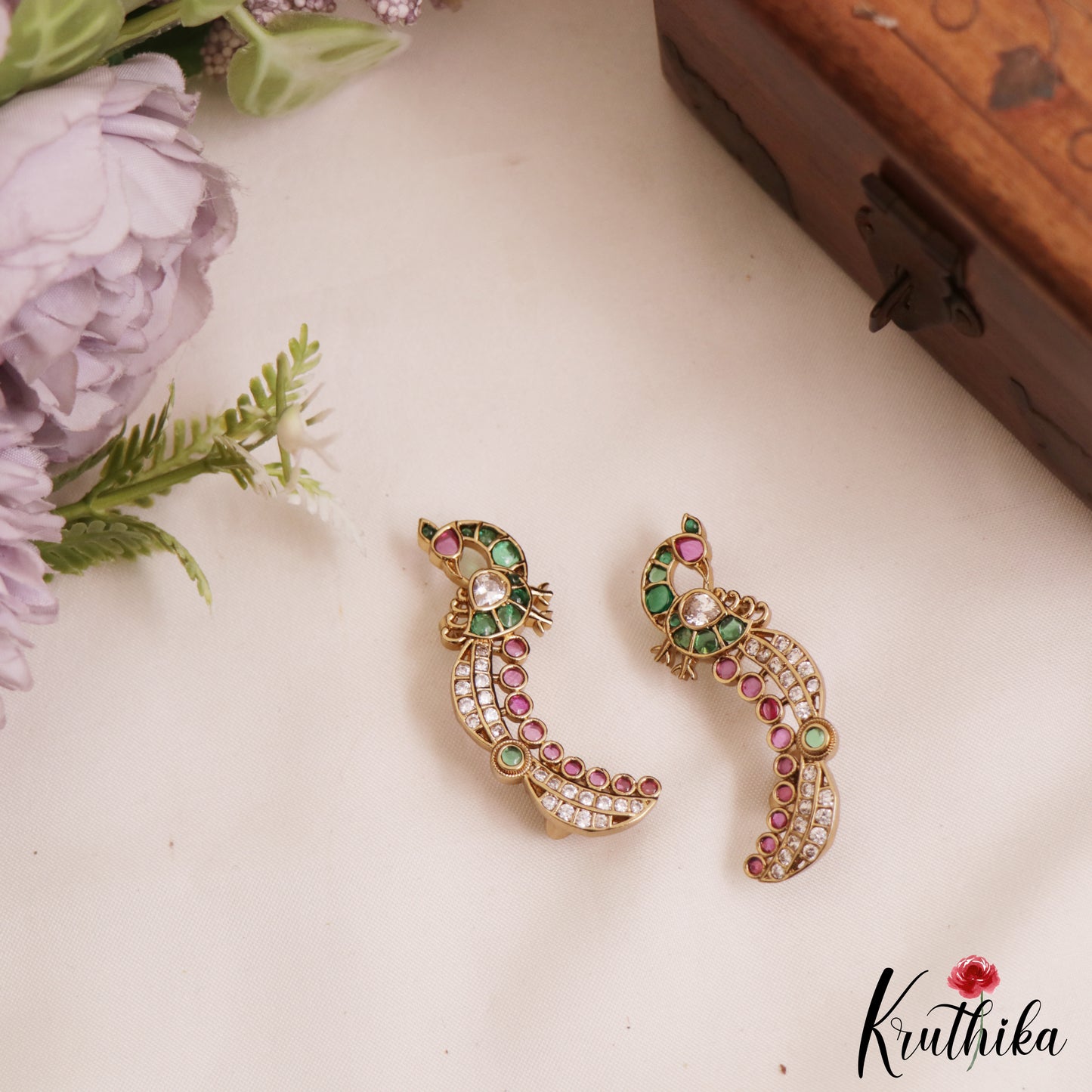 Pretty Peacock Motifs Kemp Ear Climbers / Ear CuffsE 1043