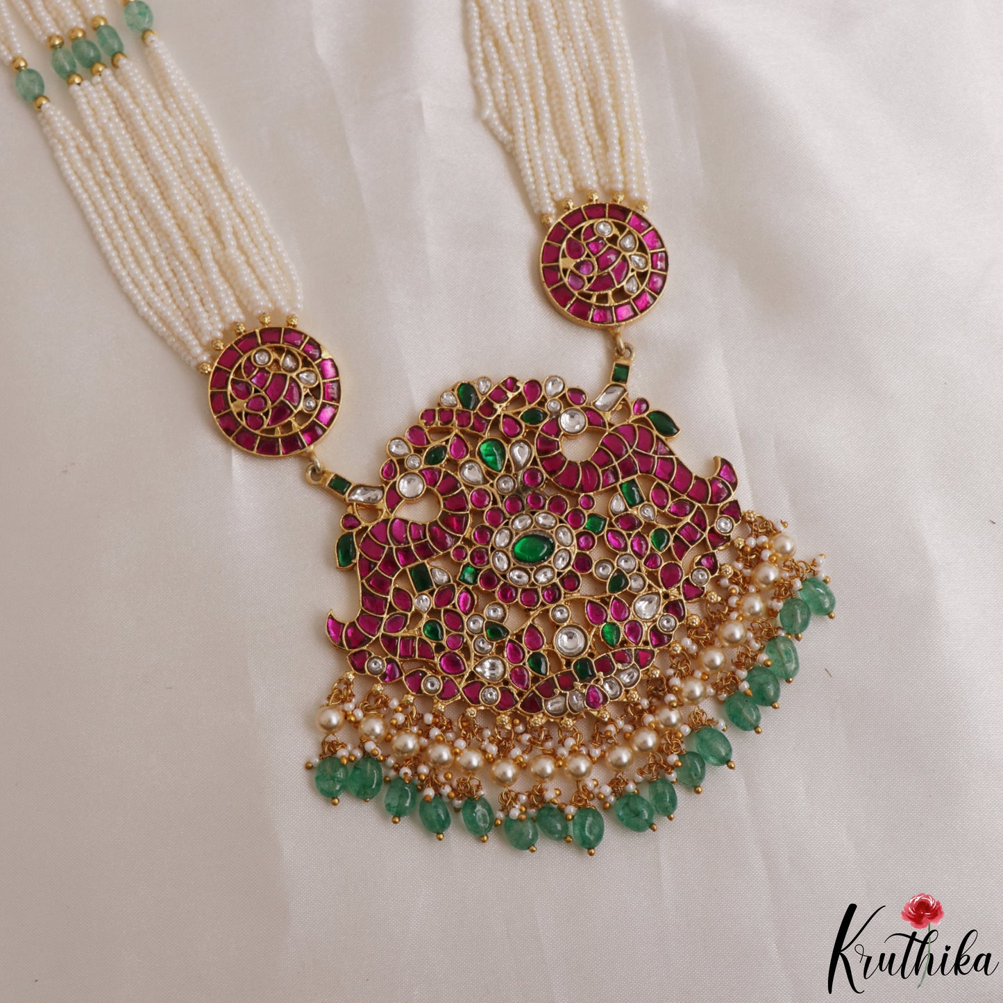 Premium Peacock Floral Multi Pearl Layered Jadau Haaram LH2151