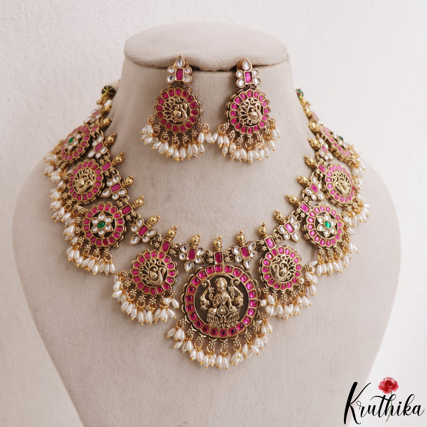 Royal Antique Lakshmi Bottu Jadau Haaram With Rice Pearl Drops NC3172