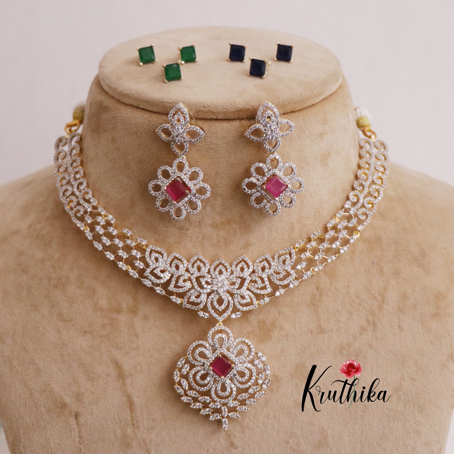 Beautiful CZ Sparkling Changeable Stones Victorian Necklace NC2283