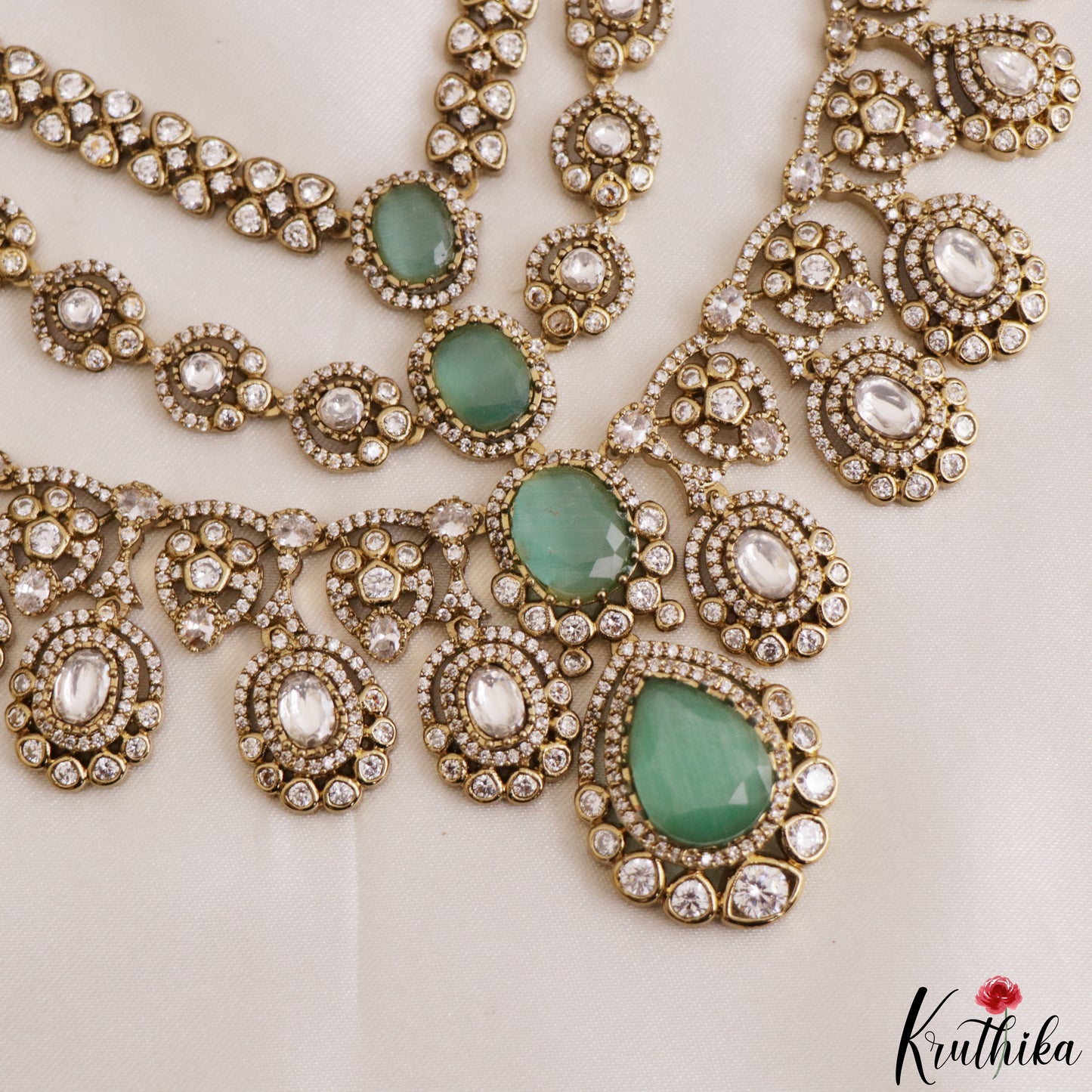 Sparkling Teardrop Motifs Multi Layered CZ Victorian Necklace NC3274 (Available In 5 Colors)