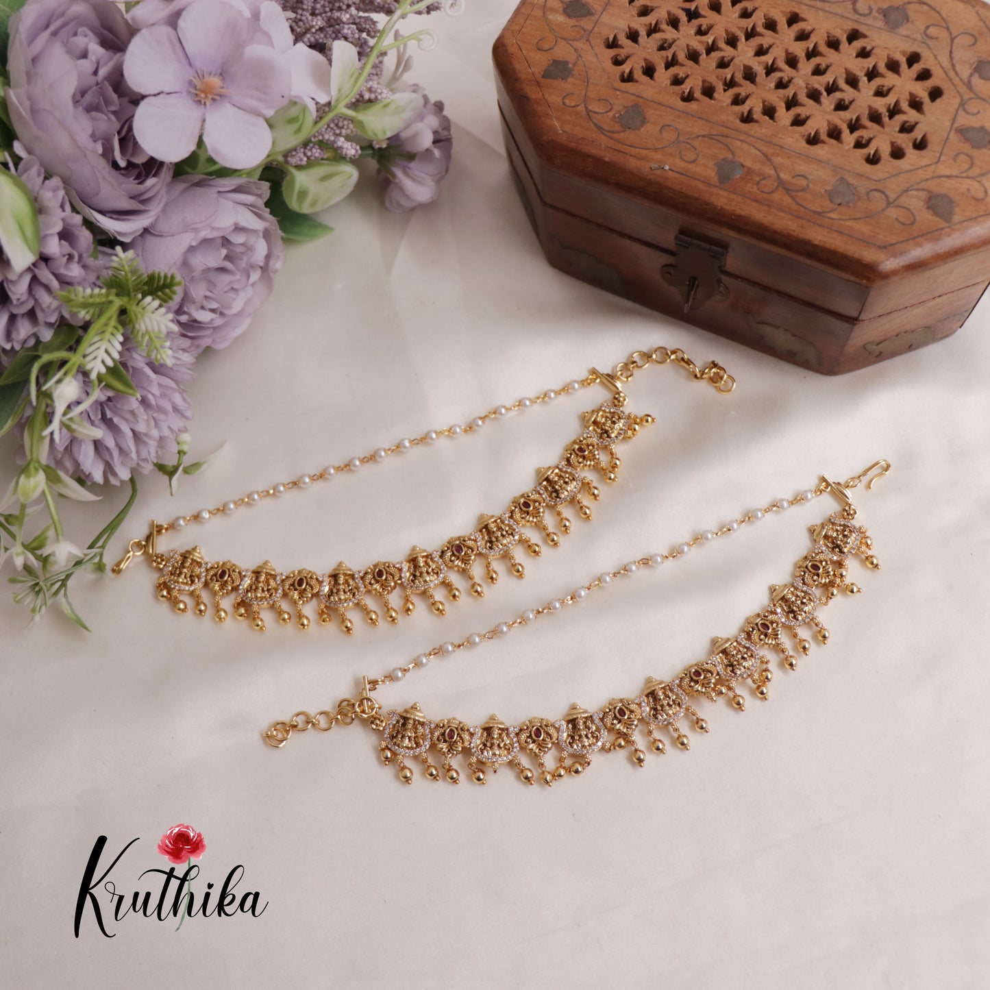 Premium Antique Lakshmi Peacock Double Layered Earchains EC144 (Available In 2 Colours)