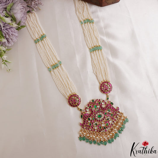 Premium Peacock Floral Multi Pearl Layered Jadau Haaram LH2151
