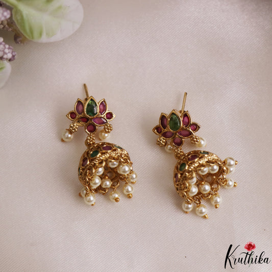 Beautiful Lotus Motifs Kemp Hasli Choker With Pearl Drops NC3245