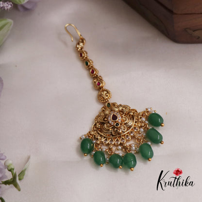 Stunning Jadau Antique Teardrop Maang Tikka With Pearl Drops MT300
