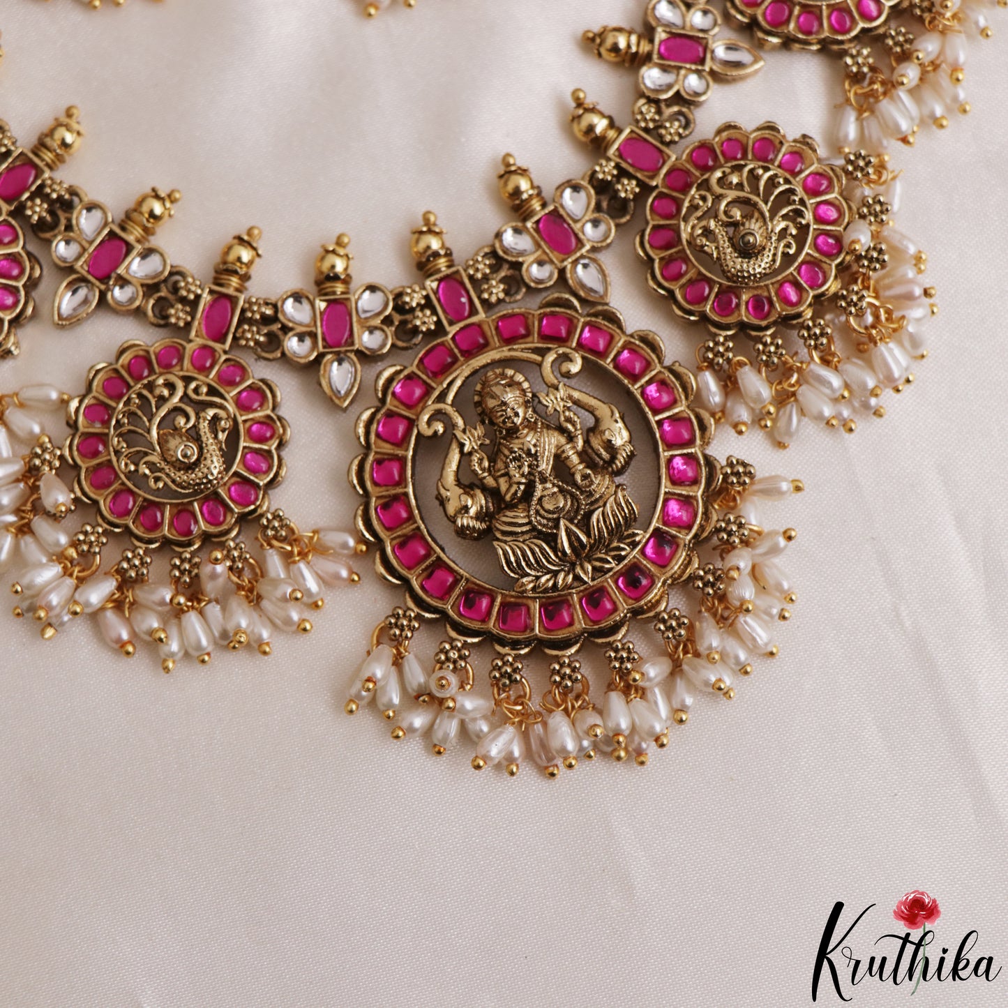 Royal Antique Lakshmi Bottu Jadau Haaram With Rice Pearl Drops NC3172
