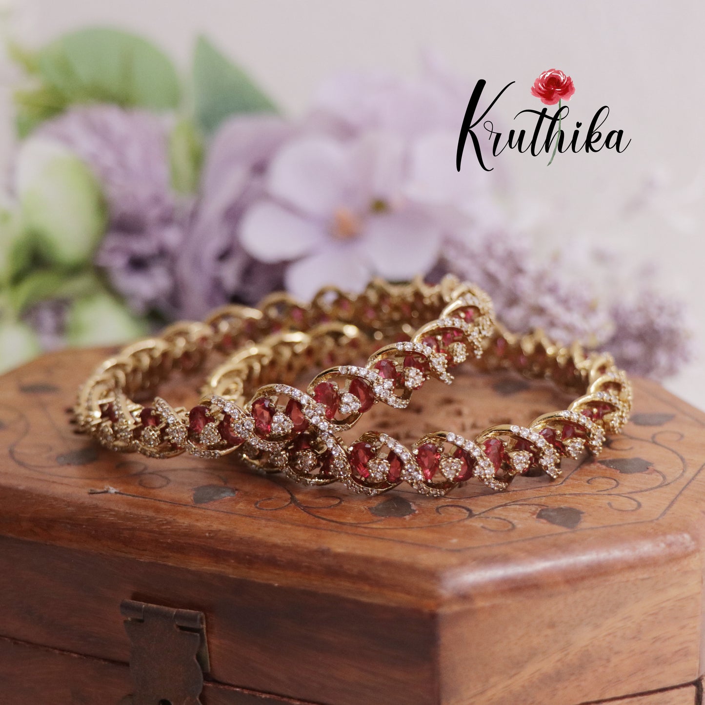 Beautiful CZ Victorian Bangles B296 (Available in 2 Colours)| (Set of 2 Bangles)