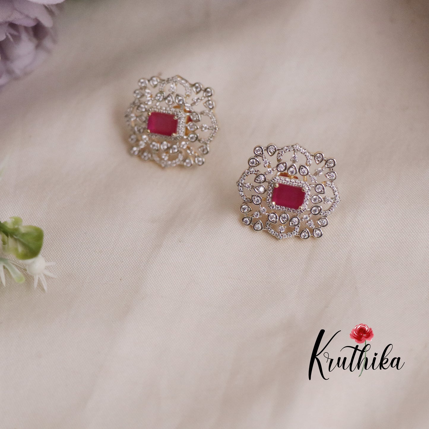 Beautiful CZ Sparkling Ear Studs E618 (Available in 2 Colors)