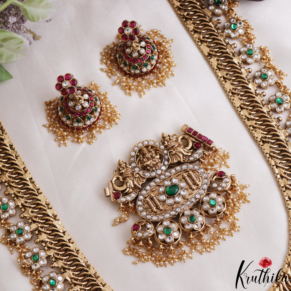 Grand Two-in-one Reversible Antique Nagas Lakshmi Motifs Jadau Haaram With Detachable Pendant LH2221
