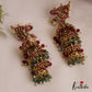 Gorgeous Peacock Motifs Kemp Jhumkas With Pearl Bead Drops E1109
