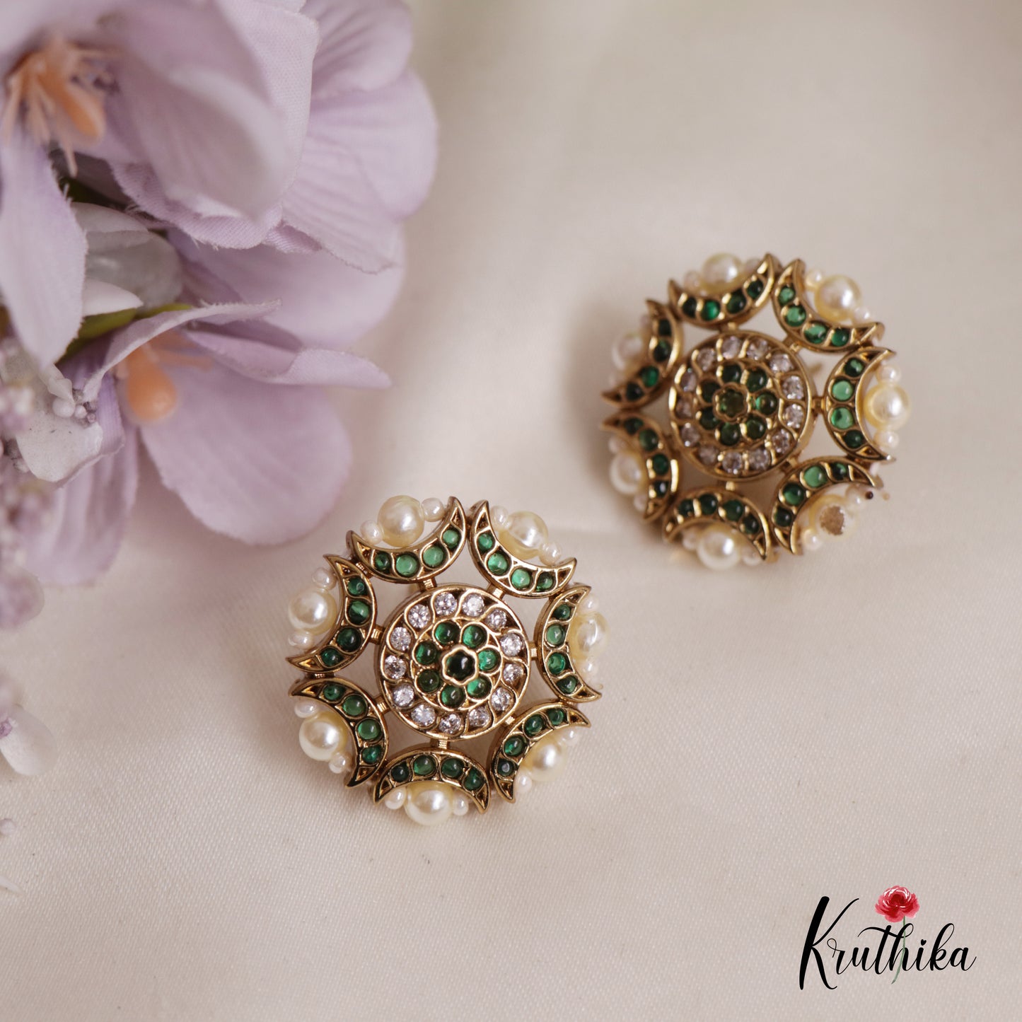 Gorgeous AD Stone Floral Earrings E792 (Available In 2 Colours)