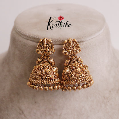 Beautiful Antique Temple Lakshmi Jhumka E645 (Available in 2 Colors)