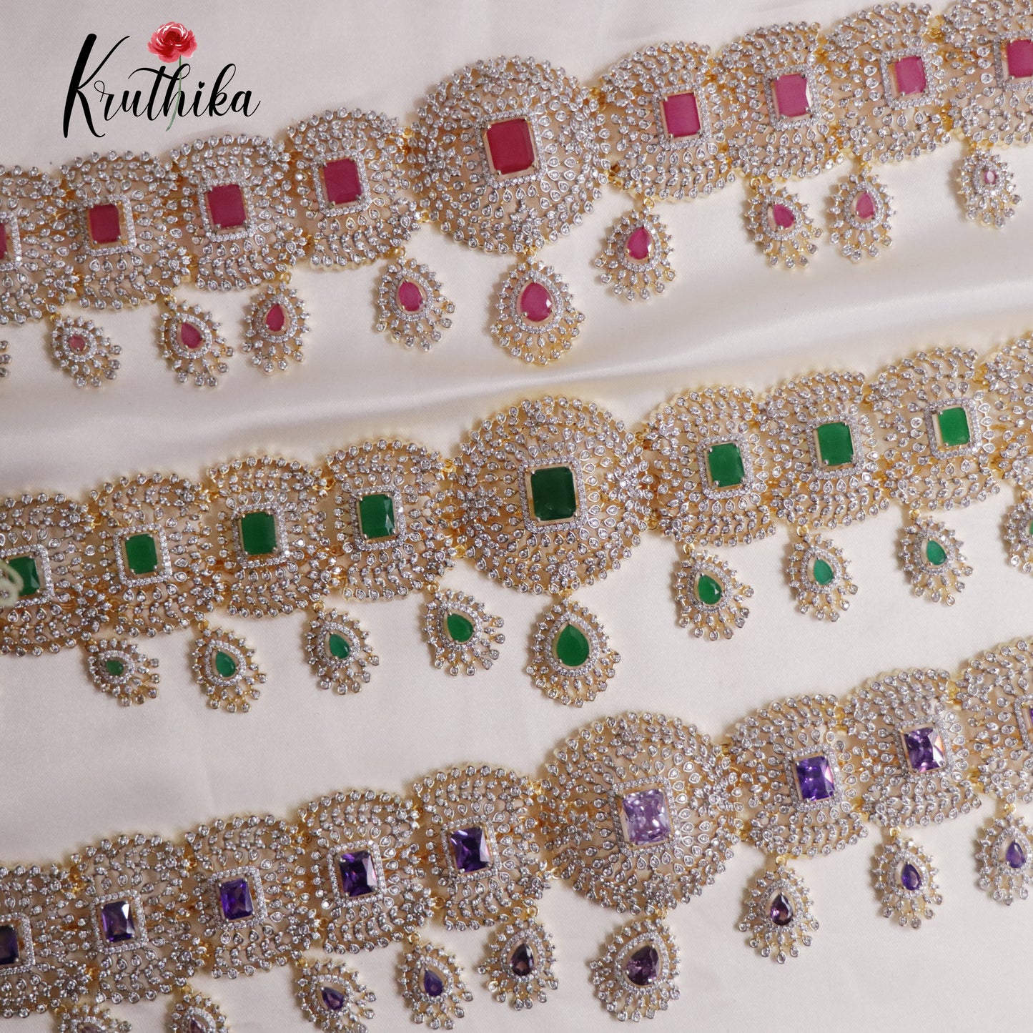 Beautiful CZ Sparkling Victorian Hip Chain with Pendant Drops V286 (Available in 3 Colors)