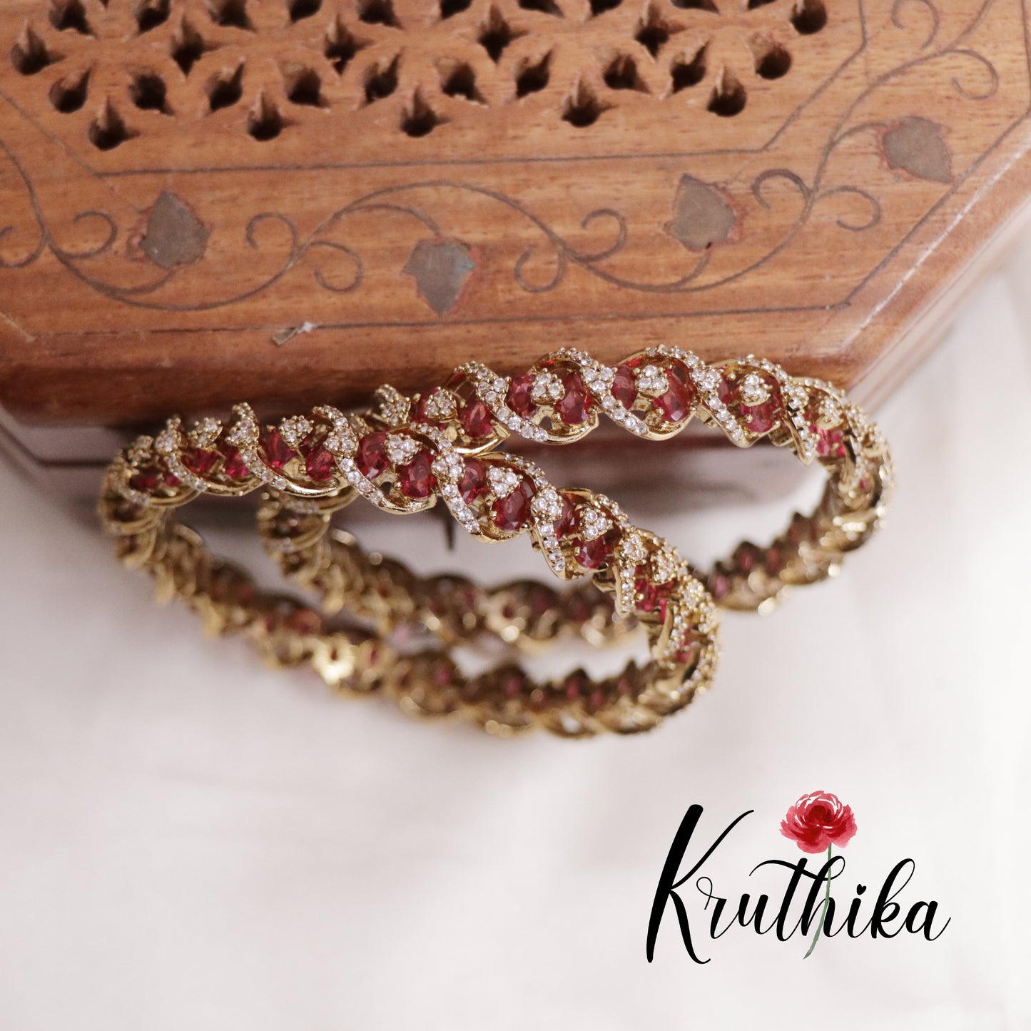 Beautiful CZ Victorian Bangles B296 (Available in 2 Colours)| (Set of 2 Bangles)