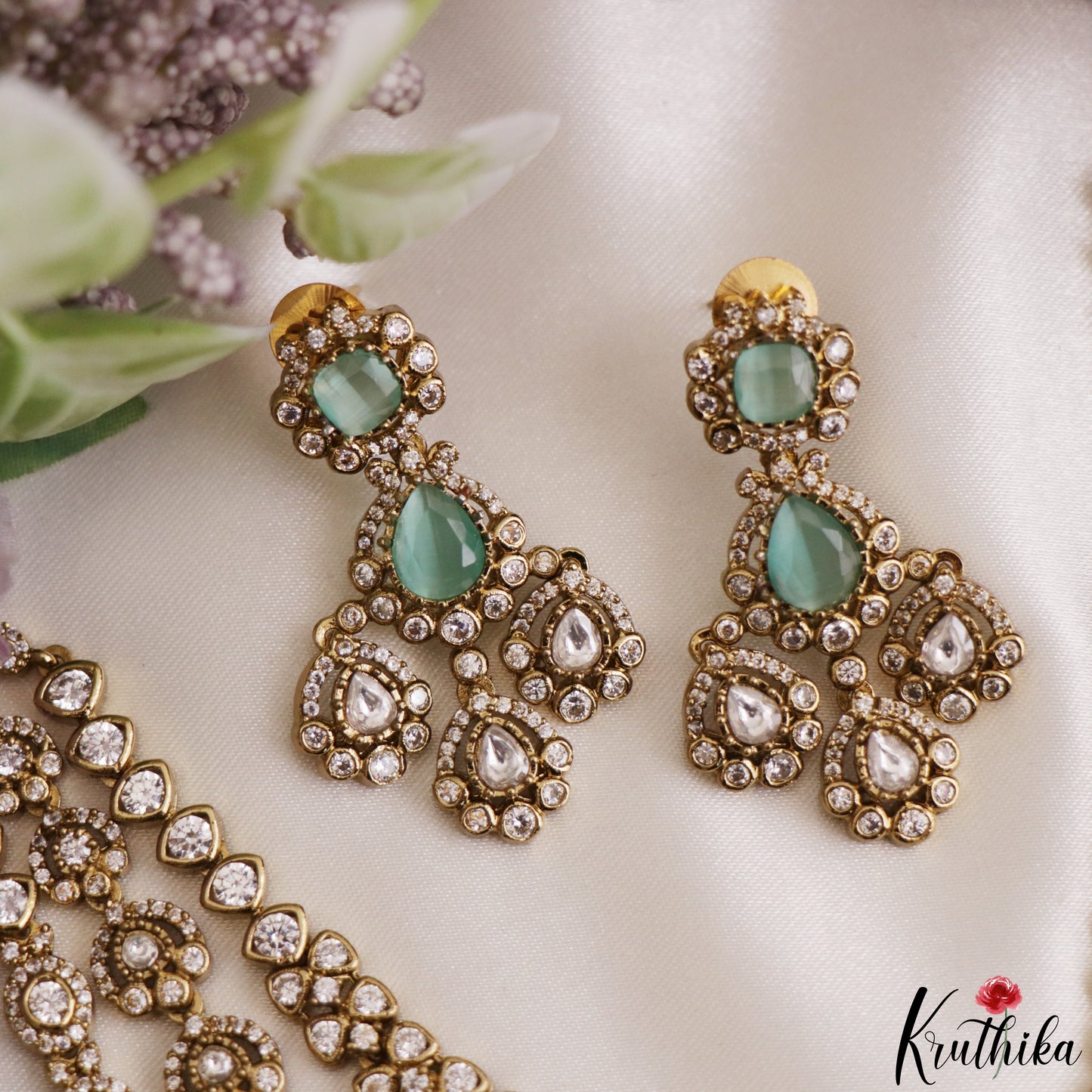 Sparkling Teardrop Motifs Multi Layered CZ Victorian Necklace NC3274 (Available In 5 Colors)