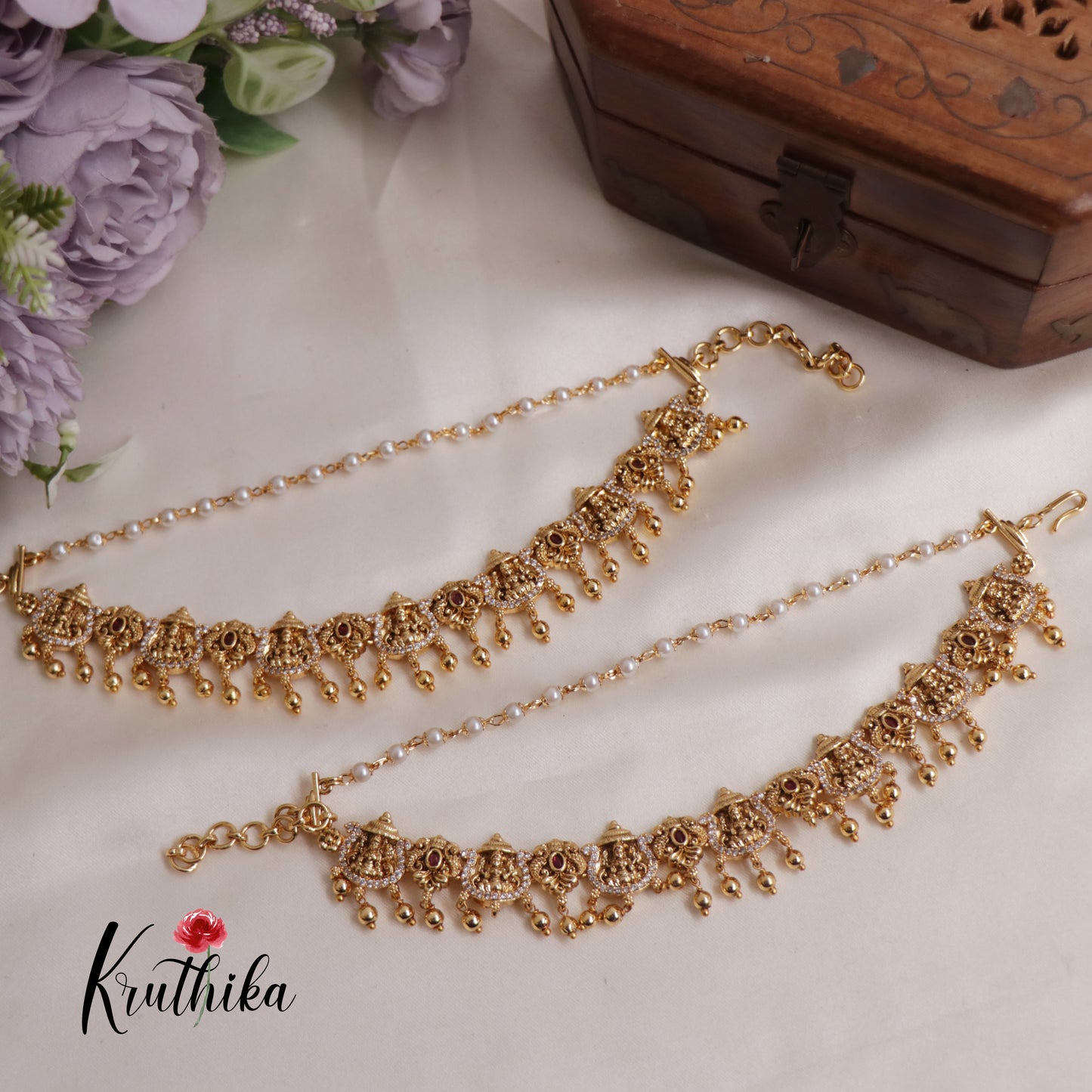 Premium Antique Lakshmi Peacock Double Layered Earchains EC144 (Available In 2 Colours)