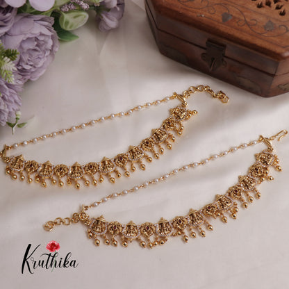 Premium Antique Lakshmi Peacock Double Layered Earchains EC144 (Available In 2 Colours)