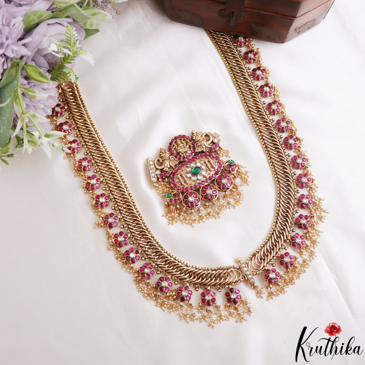 Grand Two-in-one Reversible Antique Nagas Lakshmi Motifs Jadau Haaram With Detachable Pendant LH2221