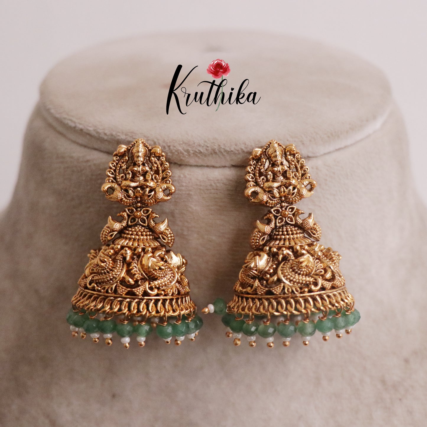 Beautiful Antique Temple Lakshmi Jhumka E645 (Available in 2 Colors)