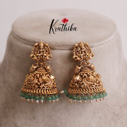 Beautiful Antique Temple Lakshmi Jhumka E645 (Available in 2 Colors)