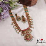 Elegant AD Peacock Jadau Necklace with Pastel Green Beads Drops NC2361
