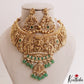 Premium Antique Nagas Lakshmi Peacock Motifs Temple Choker With Bead Drops NC3164 (Available In 2 Colors)