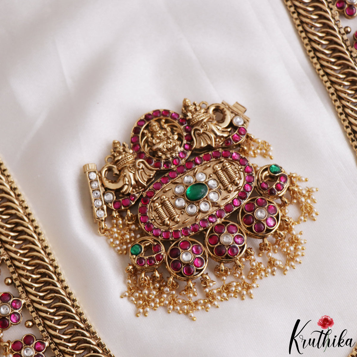 Grand Two-in-one Reversible Antique Nagas Lakshmi Motifs Jadau Haaram With Detachable Pendant LH2221